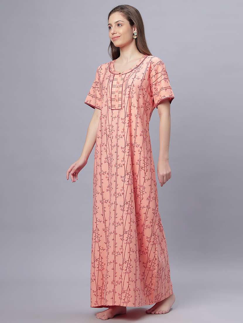 women printed short sleeves nighty - 21669551 - Standard Image - 1