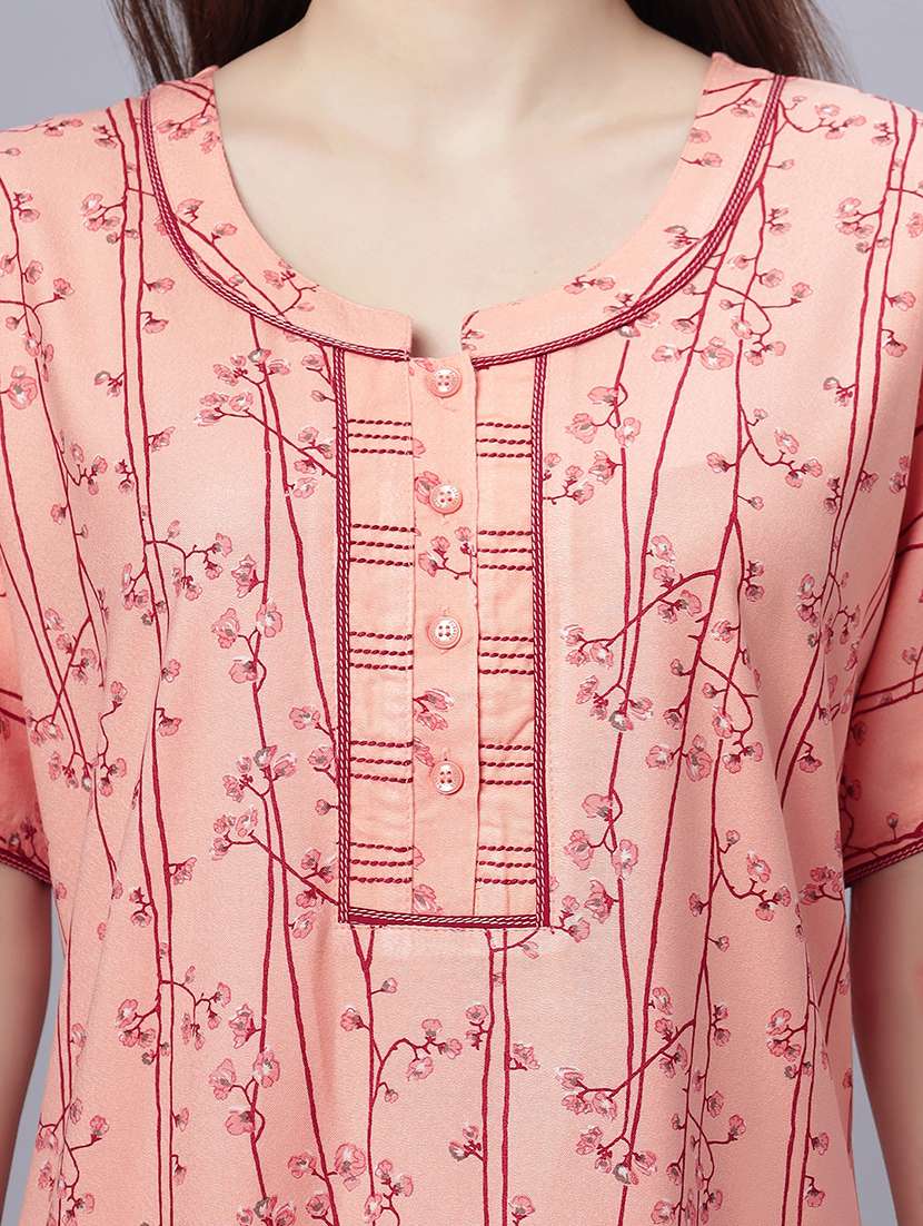 women printed short sleeves nighty - 21669551 - Standard Image - 4
