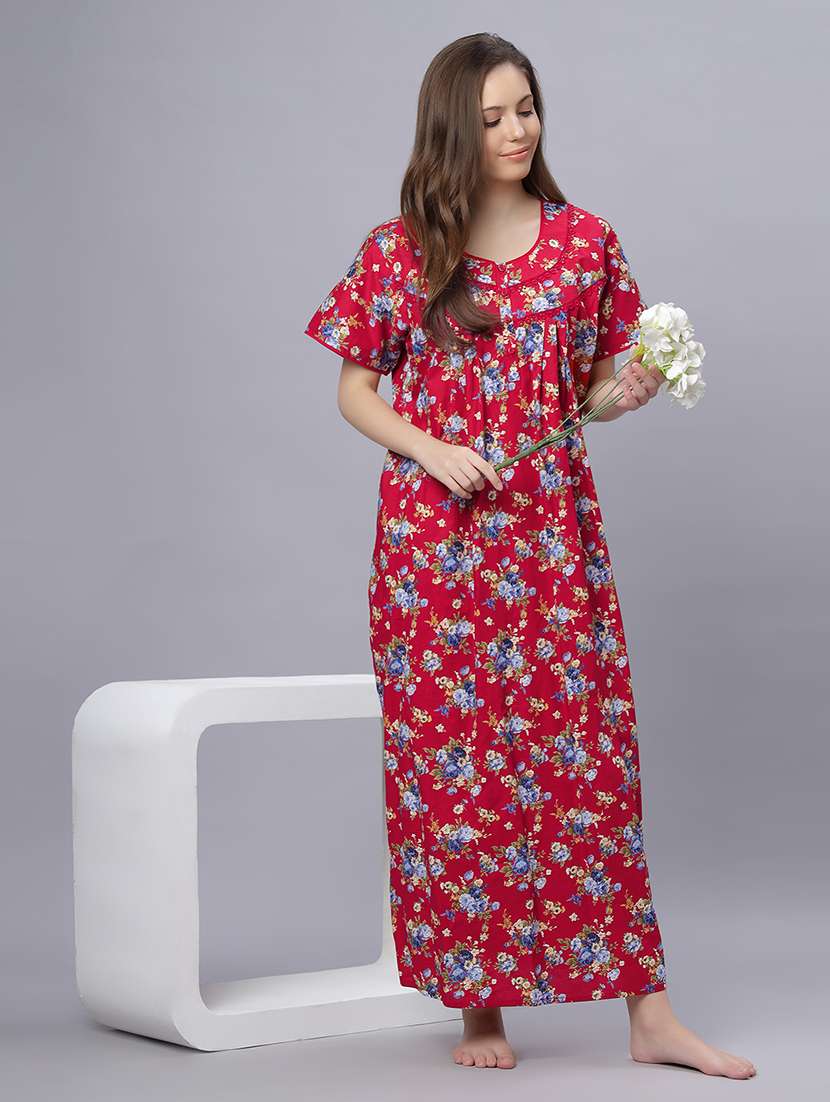women floral print short sleeves nighty - 21669554 -  Standard Image - 4