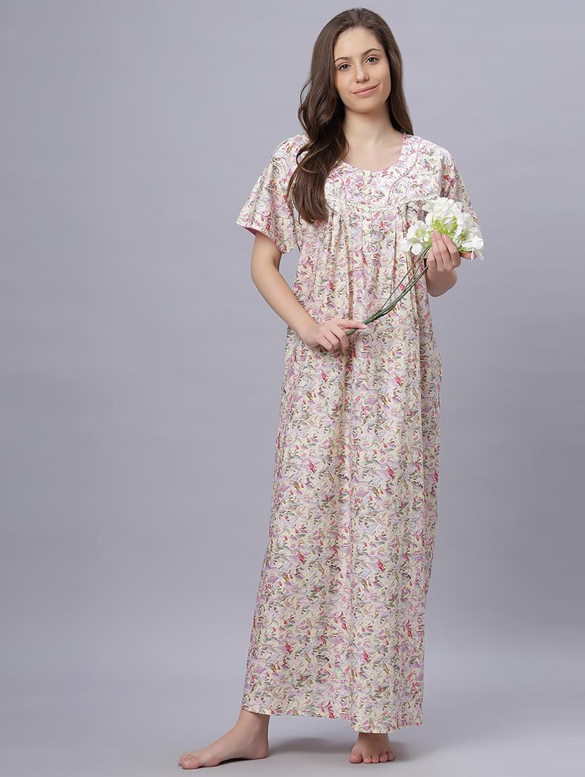 women floral print short sleeves nighty - 21669559 - Standard Image - 1