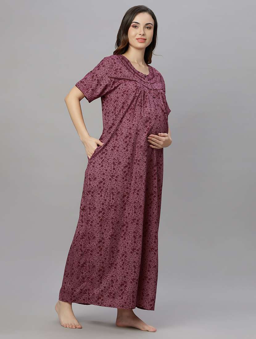women round neck printed maternity wear nighty - 21669568 -  Standard Image - 1