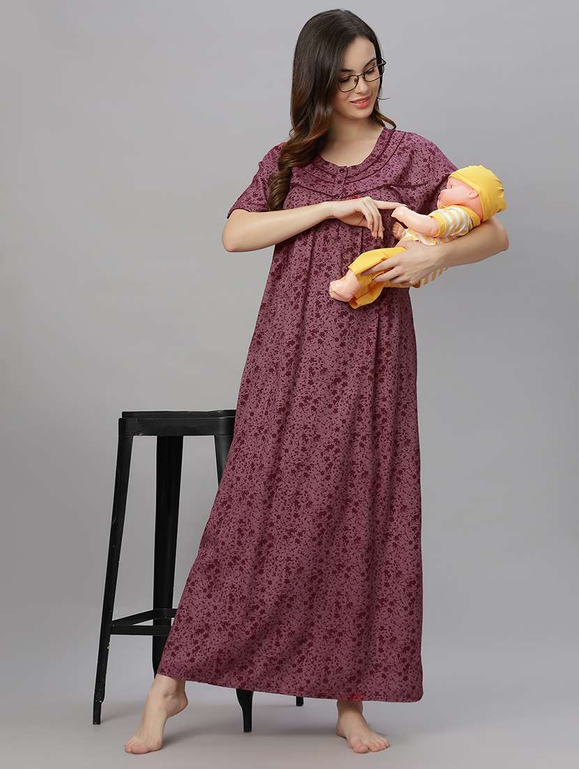 women round neck printed maternity wear nighty - 21669568 -  Standard Image - 4