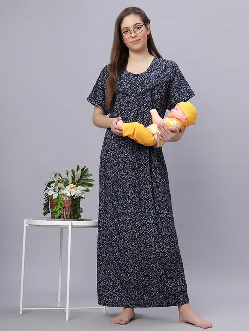women round neck printed maternity wear nighty - 21669570 - Standard Image - 0