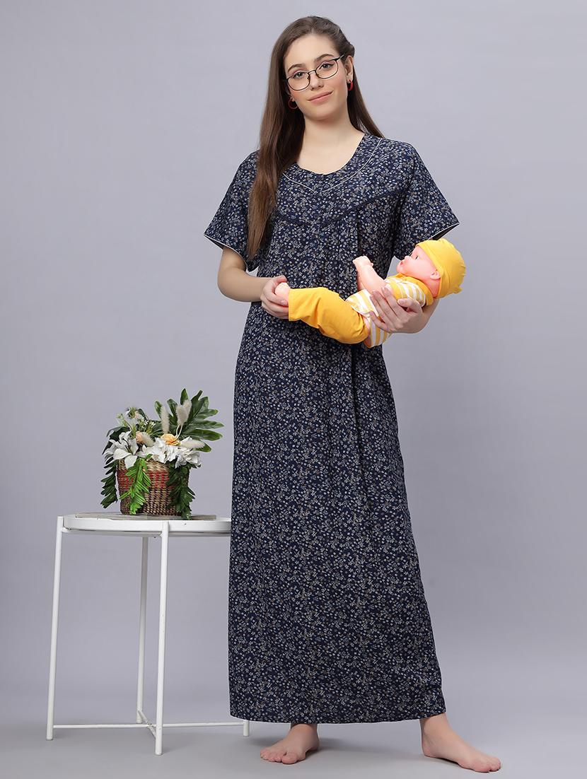 women round neck printed maternity wear nighty - 21669570 - Zoom Image - 0
