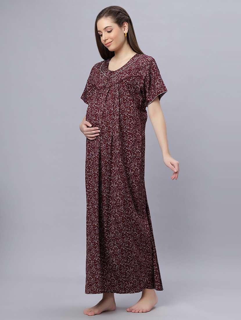 women round neck printed maternity wear nighty - 21669572 -  Standard Image - 1