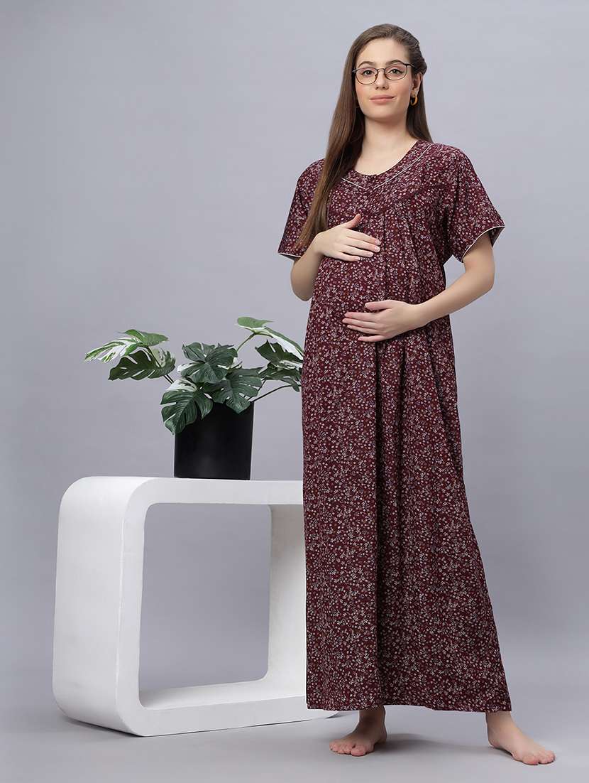 women round neck printed maternity wear nighty - 21669572 -  Standard Image - 4