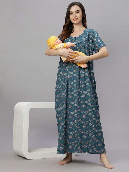 women round neck printed maternity wear nighty