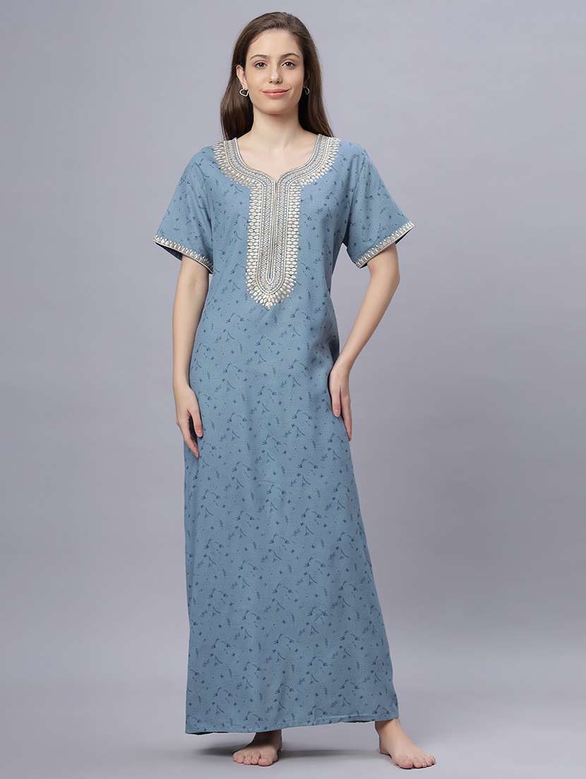 women printed short sleeves nighty - 21669583 -  Standard Image - 1
