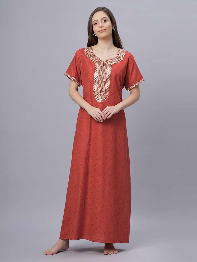 women printed short sleeves nighty - 21669584 -  Standard Image - 1