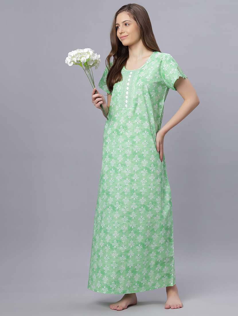 women printed short sleeves nighty - 21669587 - Standard Image - 4