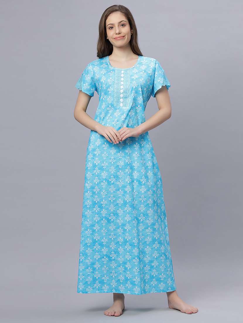 women printed short sleeves nighty - 21669589 - Standard Image - 1