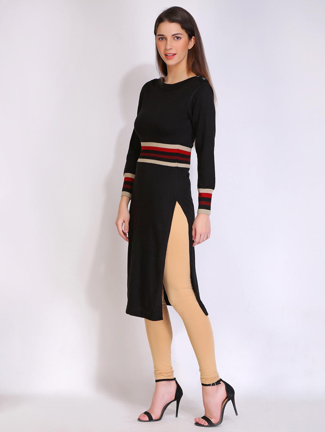 women striped long sleeves woolen kurta - 21669592 - Standard Image - 1