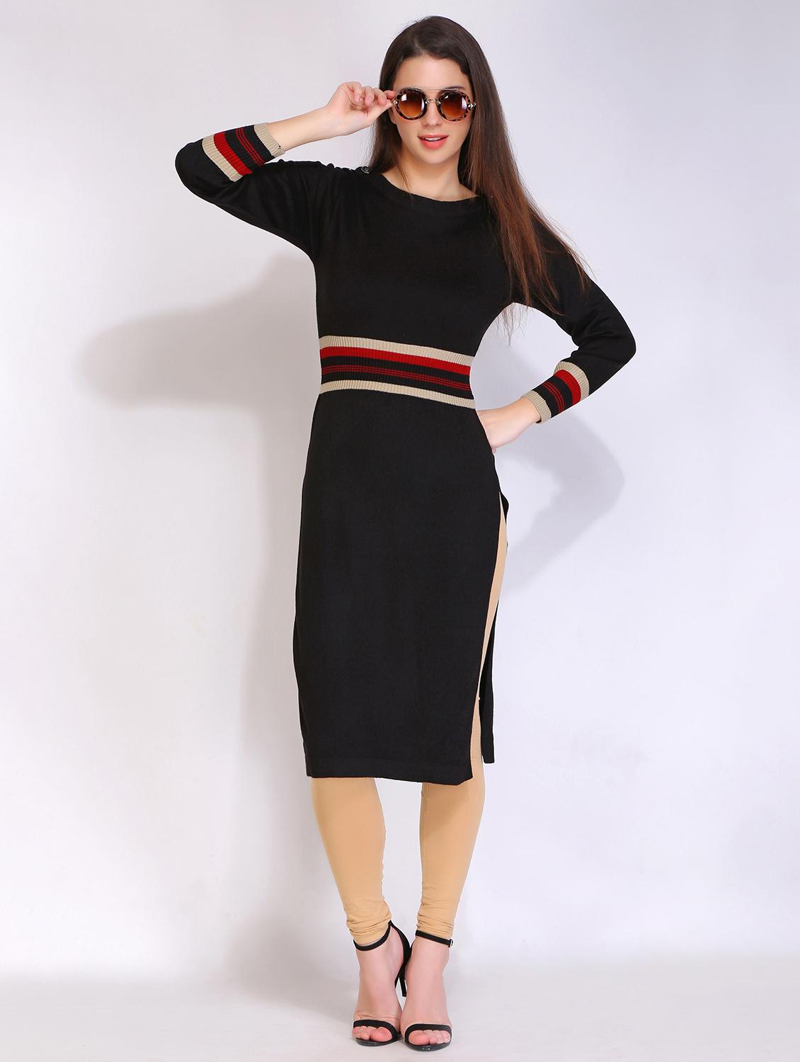women striped long sleeves woolen kurta - 21669592 - Standard Image - 4