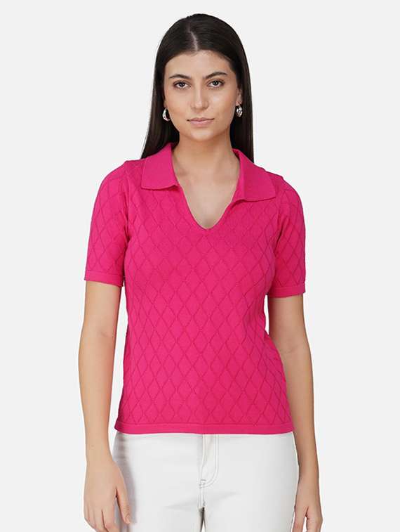women self designed collared regular top