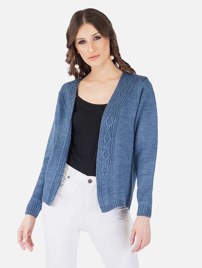 women self design long sleeve shrug