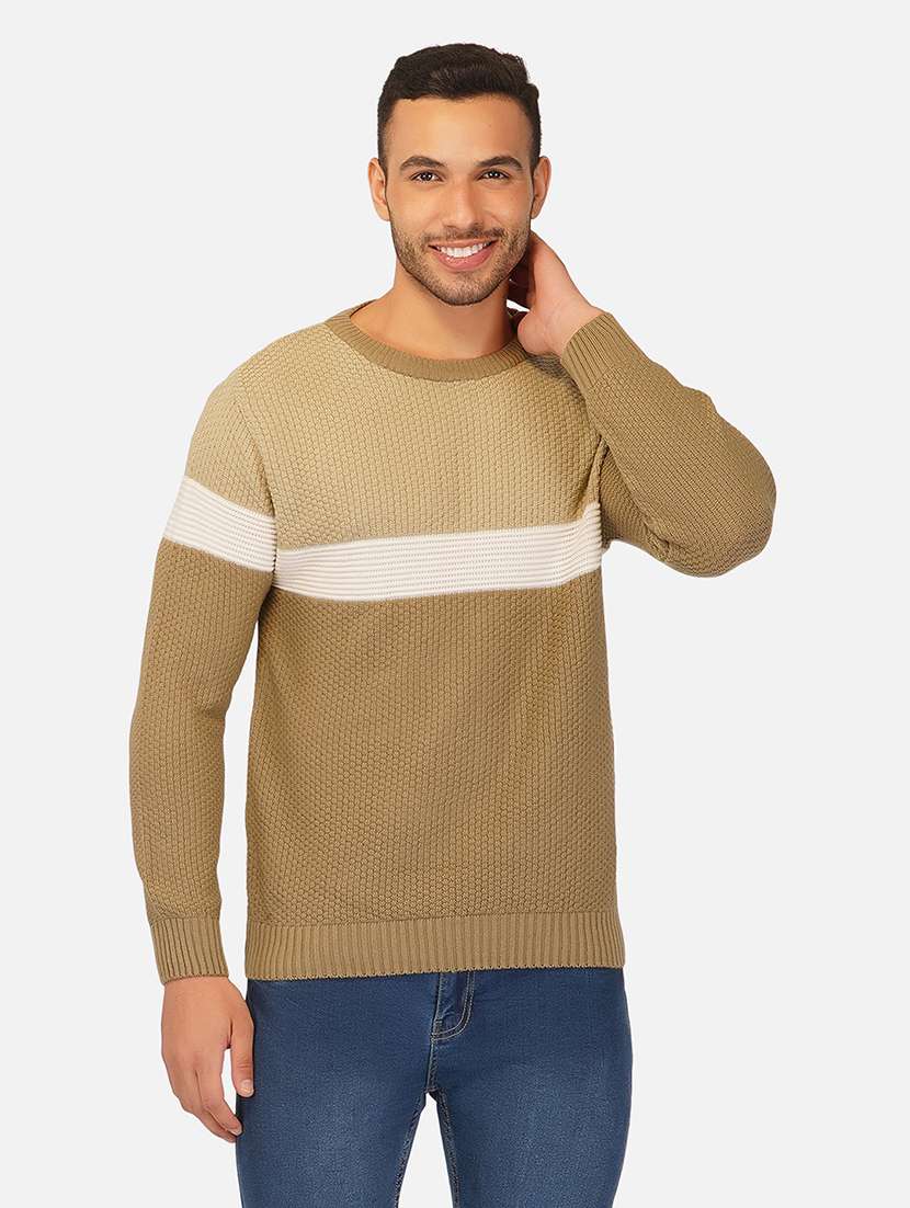 men long sleeve color block pullover