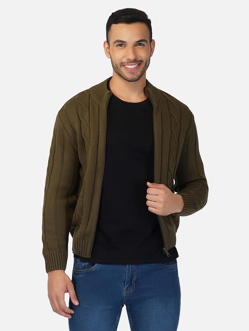 men long sleeves self design cardigan - 21669628 - Standard Image - 1