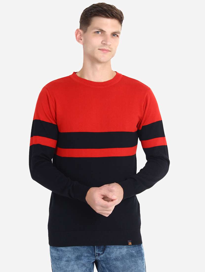 men long sleeve color block pullover