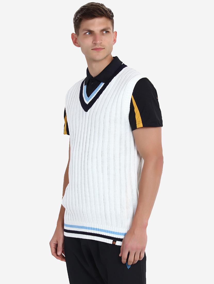 men v-neck self design pullover - 21669641 - Standard Image - 1