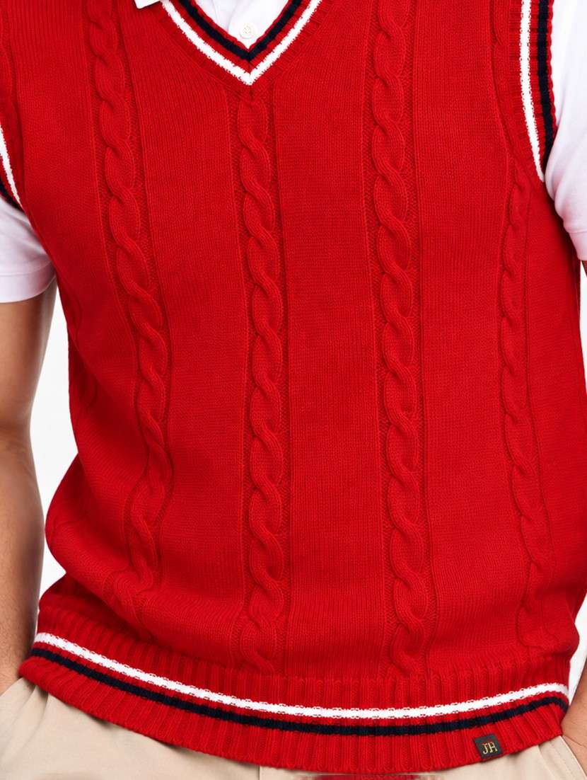 Men V-neck Self Design Pullover - 21669642 -  Standard Image - 1
