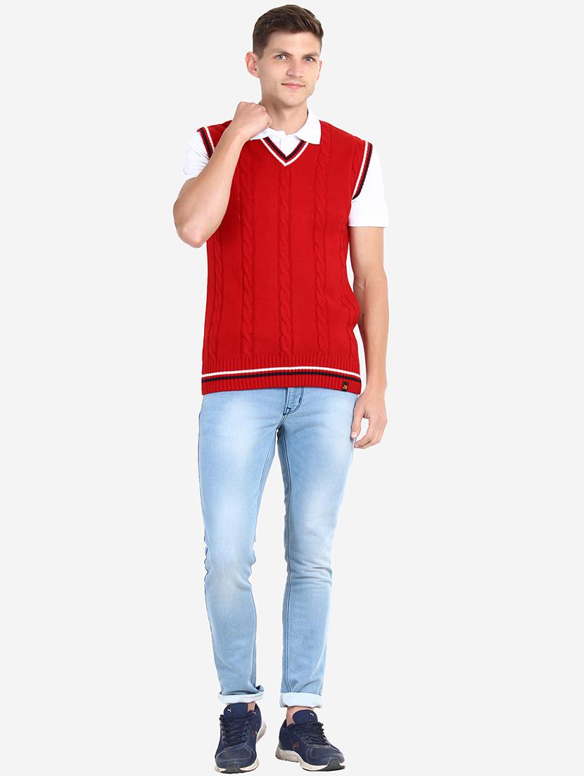 men v-neck self design pullover - 21669642 - Standard Image - 4