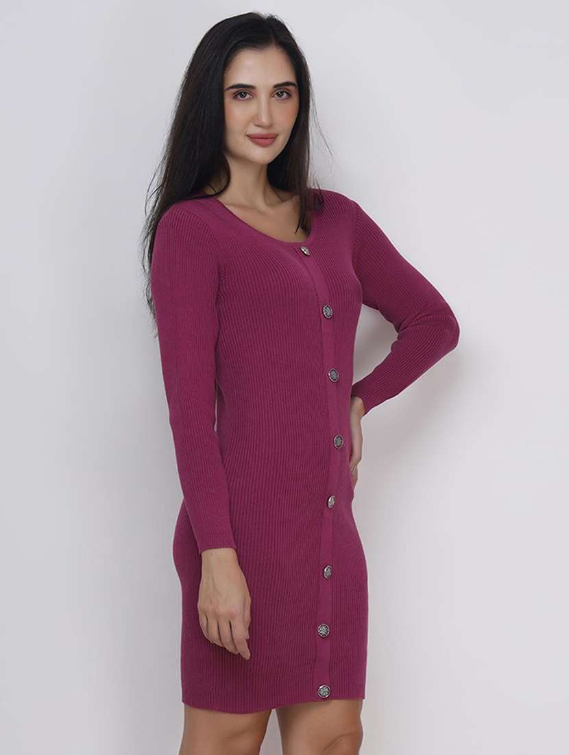 women solid round neck acrylic dress - 21669664 -  Standard Image - 1