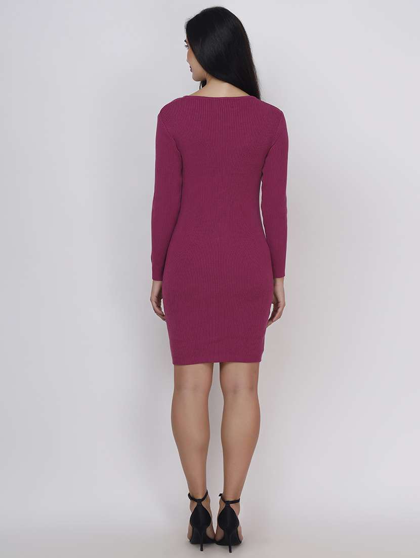 women solid round neck acrylic dress - 21669664 -  Standard Image - 4