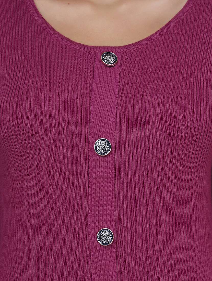 women solid round neck acrylic dress - 21669664 -  Standard Image - 6