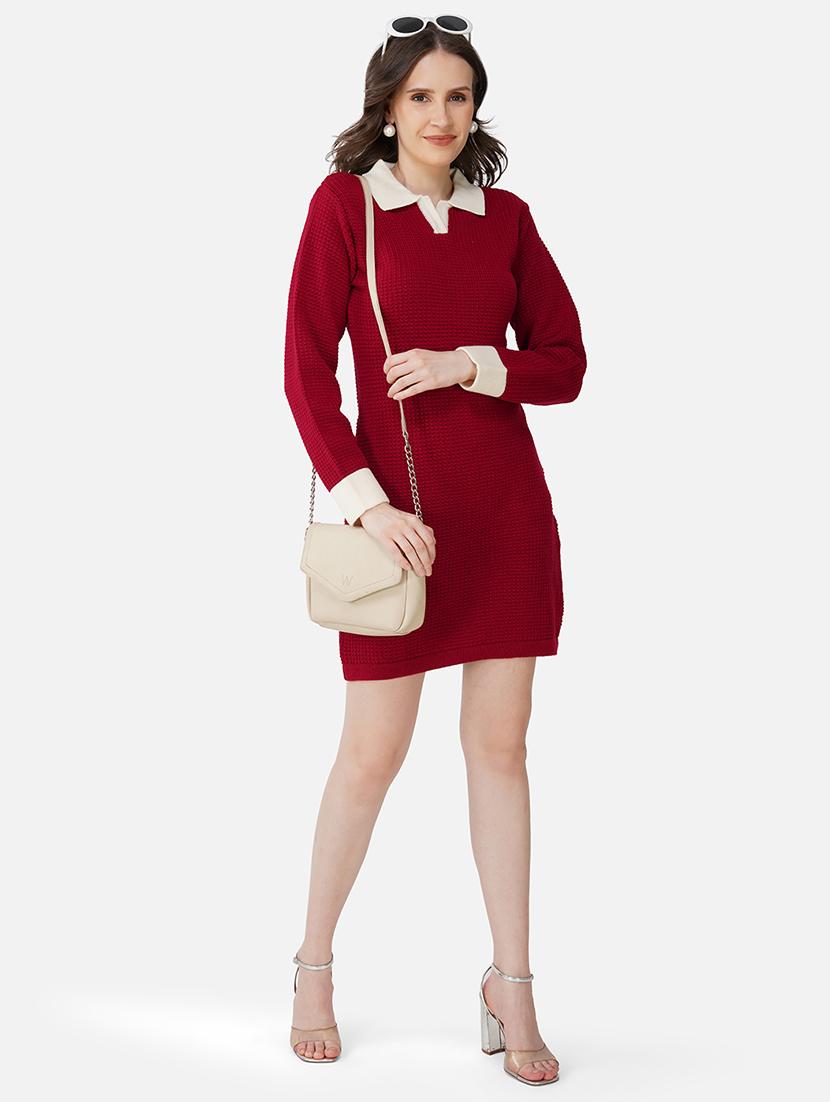 women solid acrylic long sleeve dress - 21669691 - Standard Image - 4
