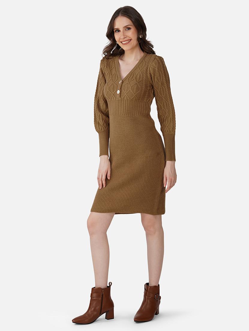 women solid acrylic long sleeve dress - 21669692 - Standard Image - 1