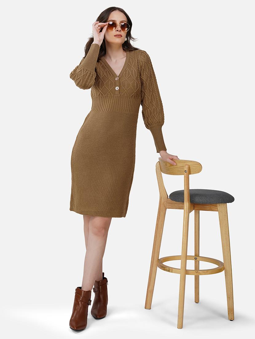 women solid acrylic long sleeve dress - 21669692 - Standard Image - 4