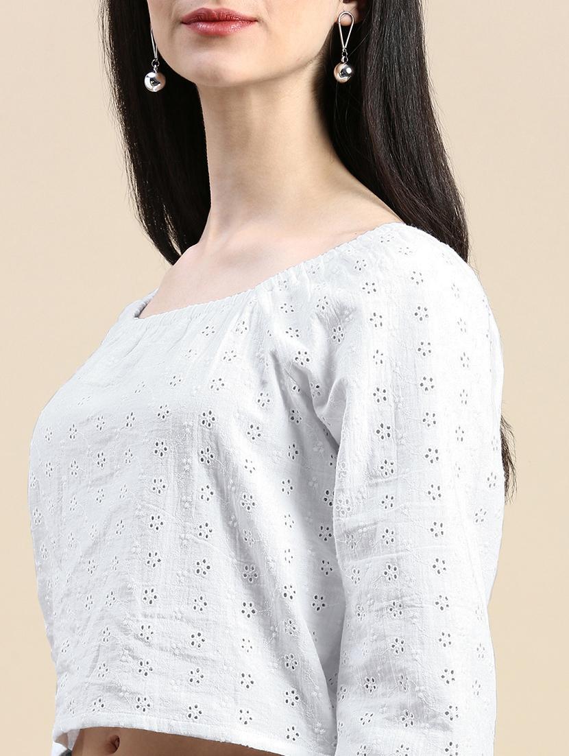 women schiffli detailed puff sleeves crop top - 21669852 - Standard Image - 4