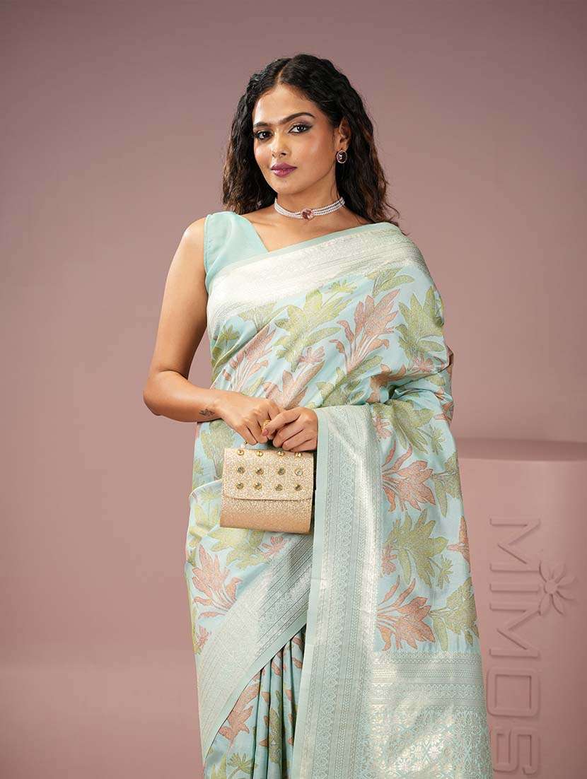 women printed zari bordered saree with blouse - 21669982 -  Standard Image - 4