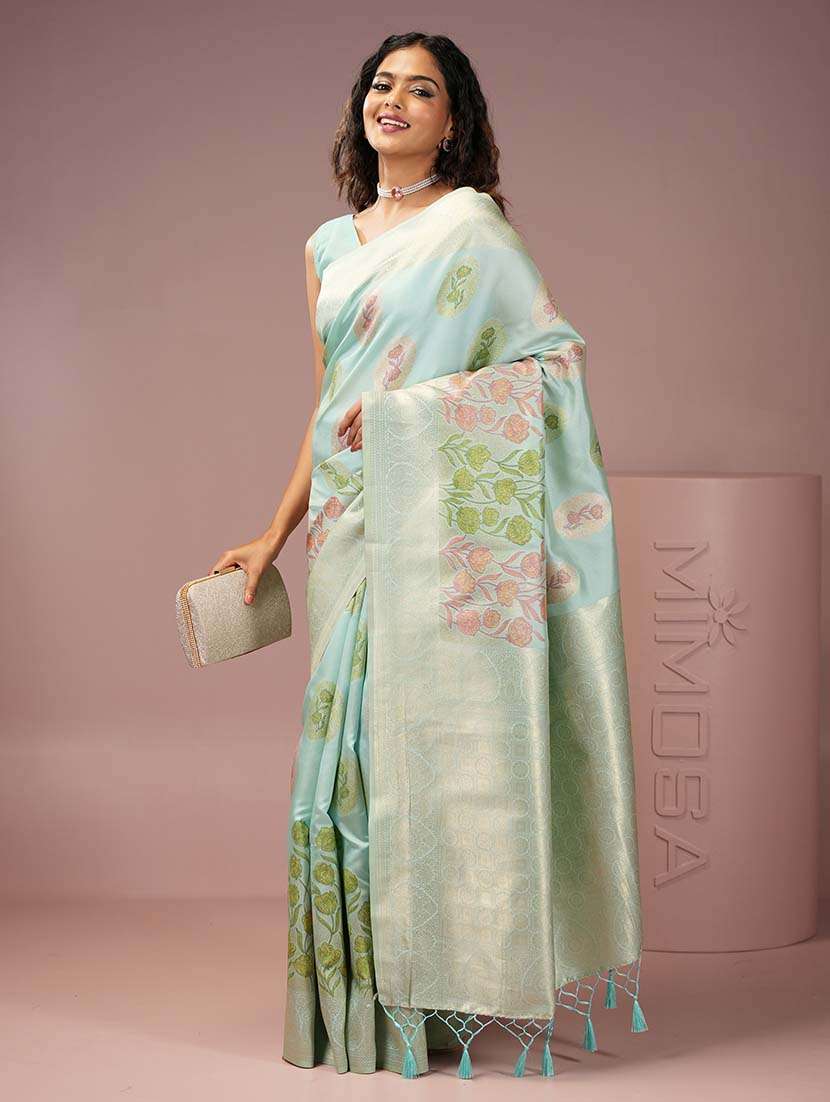 women floral zari bordered saree with blouse - 21669988 -  Standard Image - 1