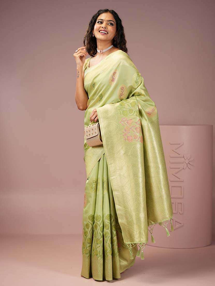 women floral zari bordered saree with blouse - 21669992 -  Standard Image - 1