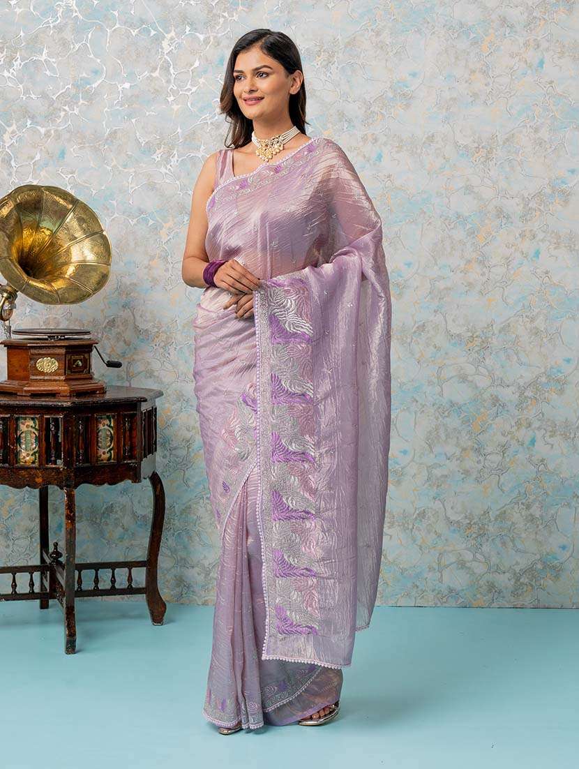 women lavender embroidered saree with blouse - 21670016 - Standard Image - 1