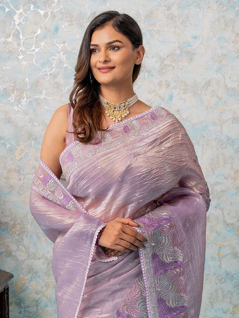 women lavender embroidered saree with blouse - 21670016 - Standard Image - 4