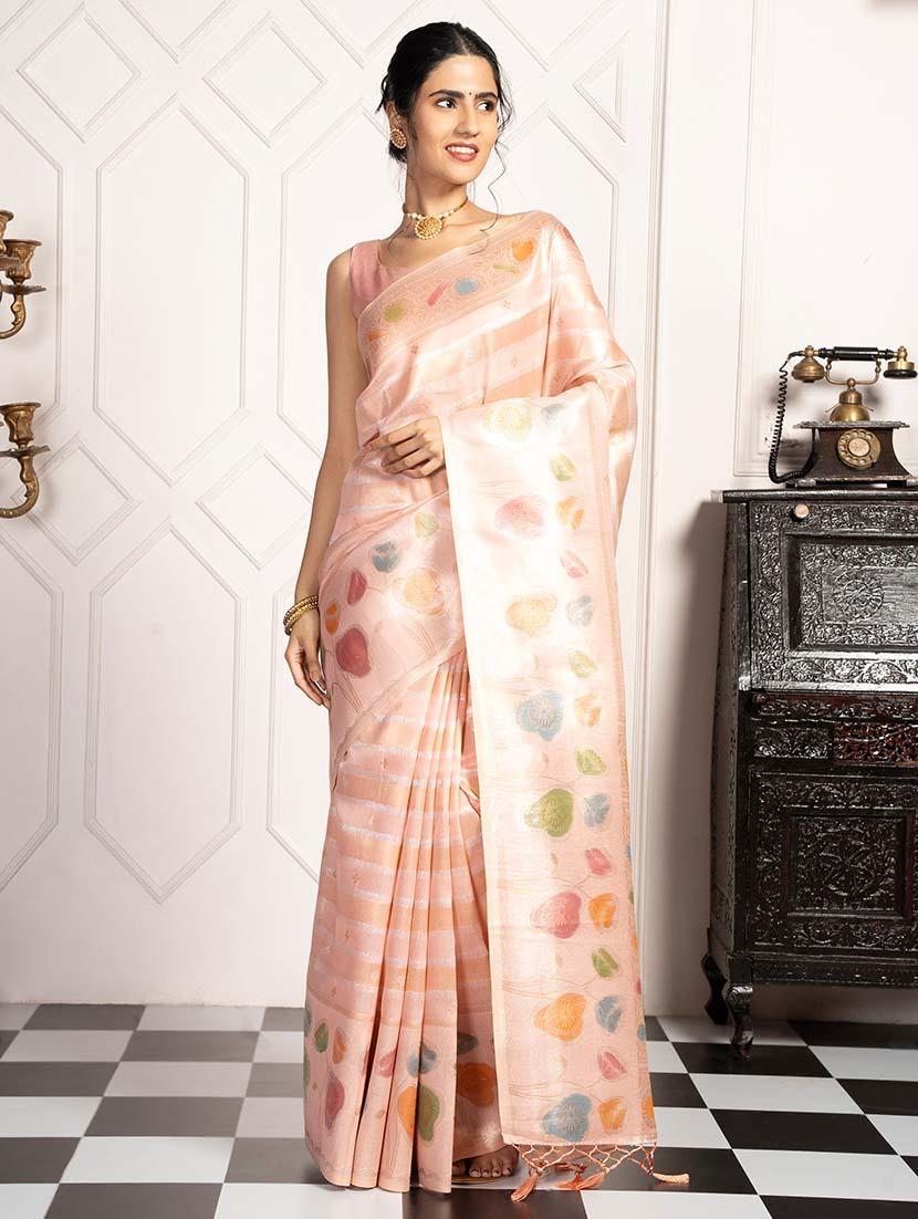 women stripes zari bordered saree with blouse - 21670042 - Standard Image - 1