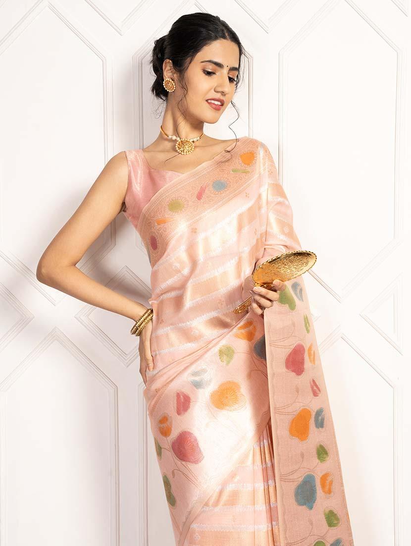 women stripes zari bordered saree with blouse - 21670042 - Standard Image - 4