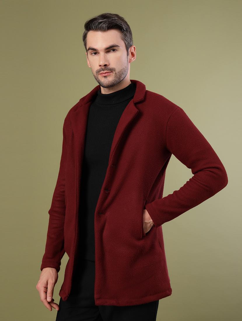 men maroon solid long sleeve coat - 21670161 - Standard Image - 1