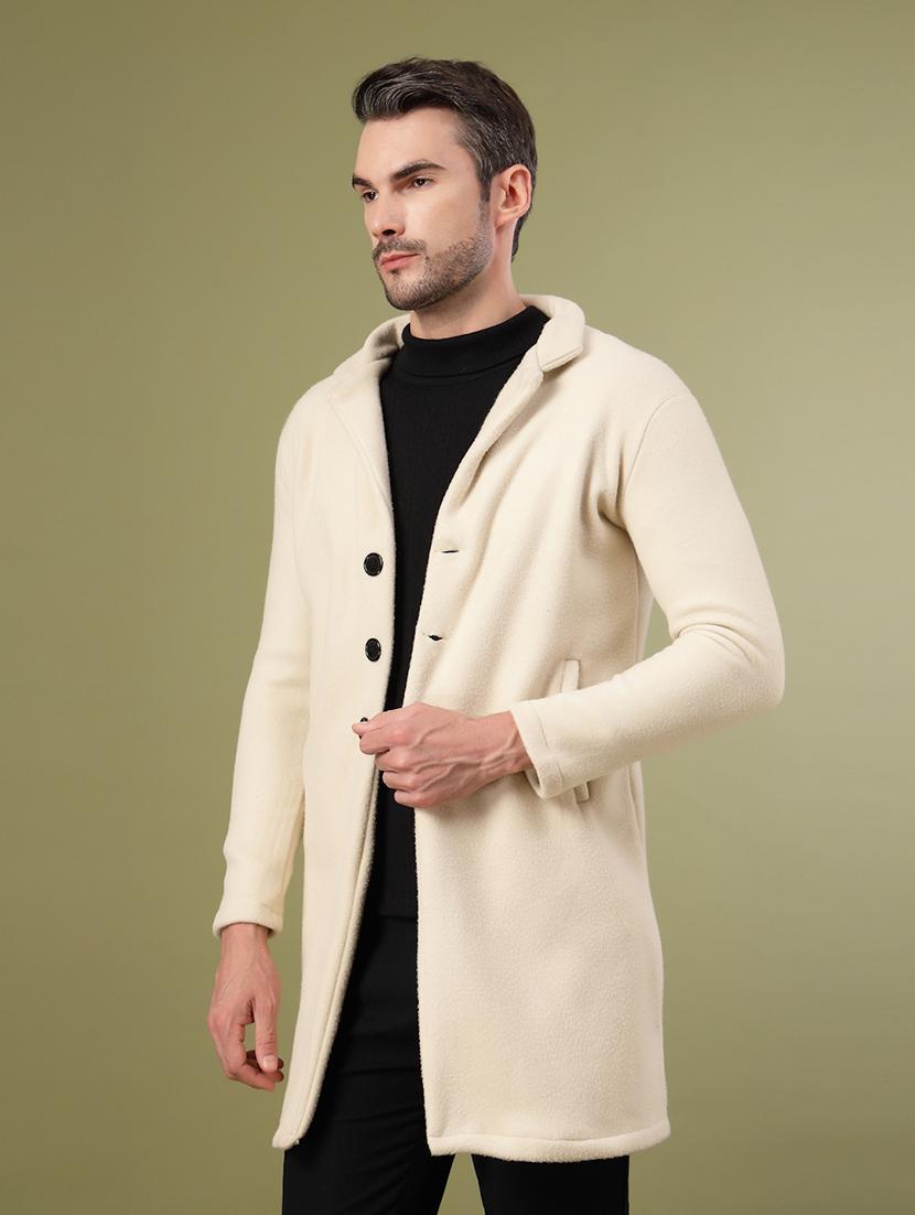 men off white solid long sleeve coat - 21670162 - Standard Image - 1