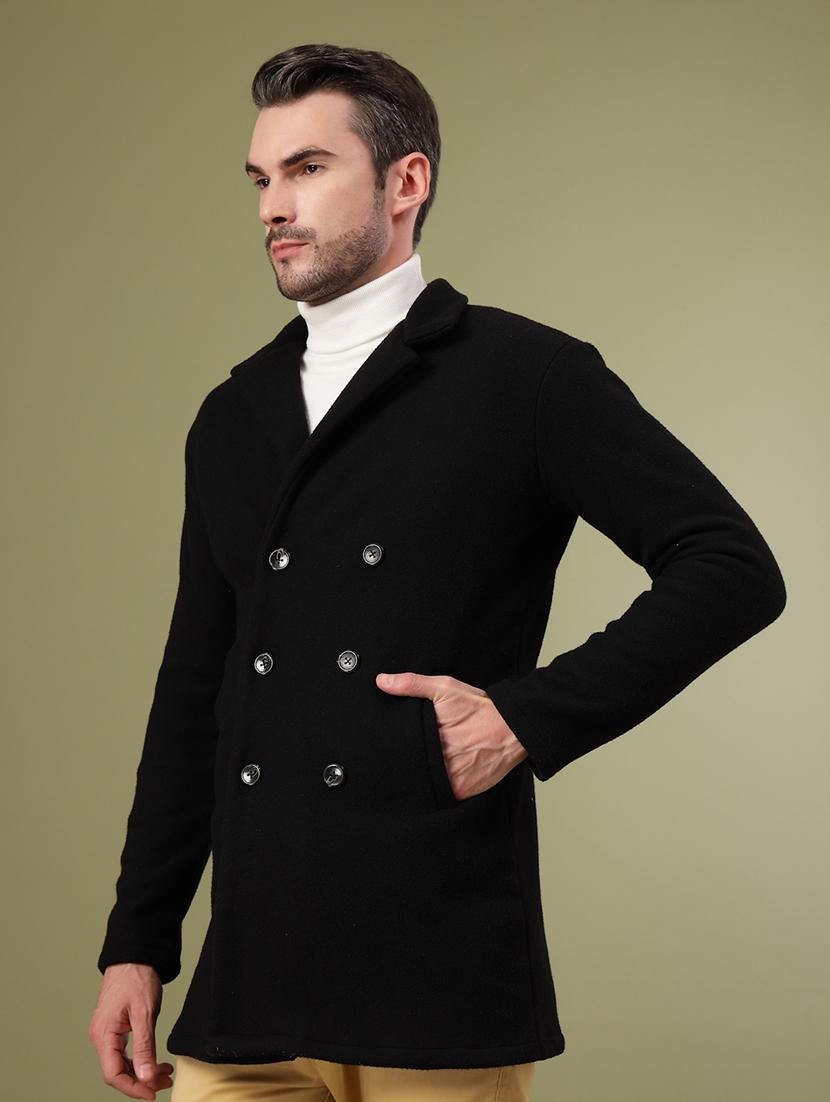 men black solid long sleeve coat - 21670168 -  Standard Image - 1