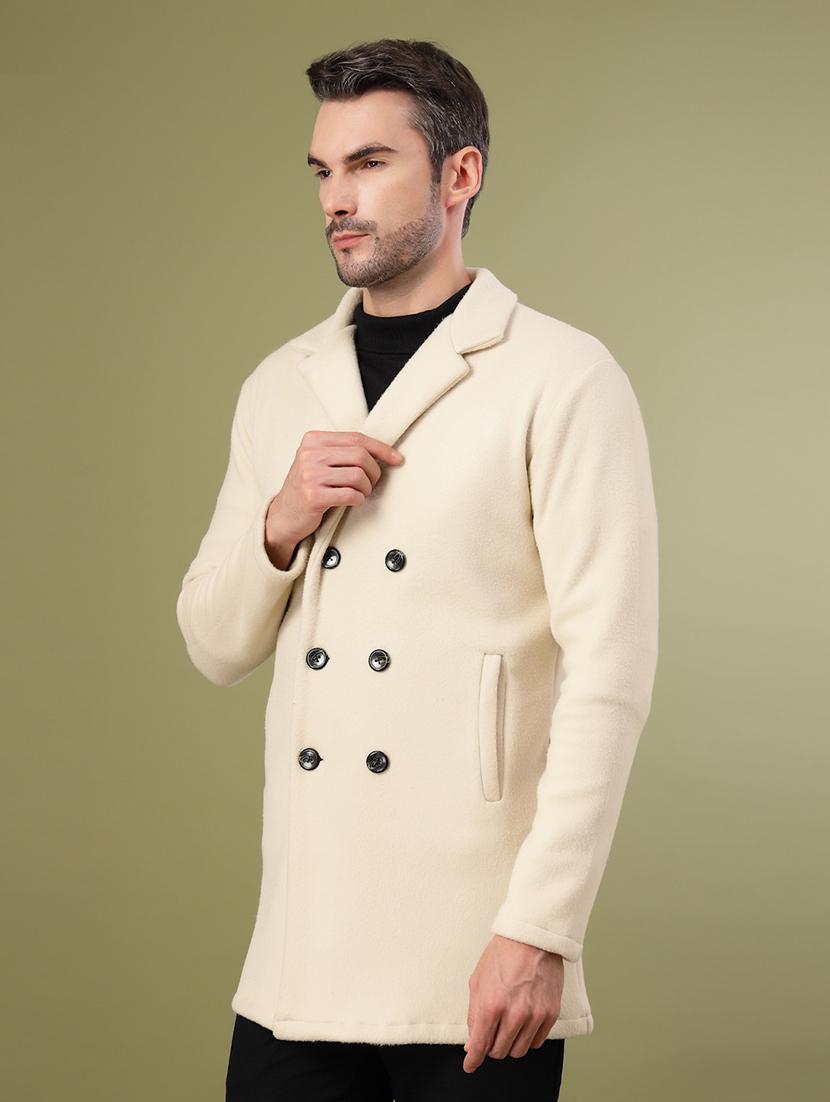 men off white solid long sleeve coat - 21670170 - Standard Image - 1