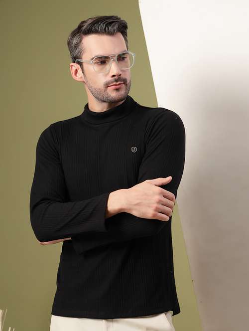 men solid regular fit turtle neck t-shirt - 21670191 - Standard Image - 0