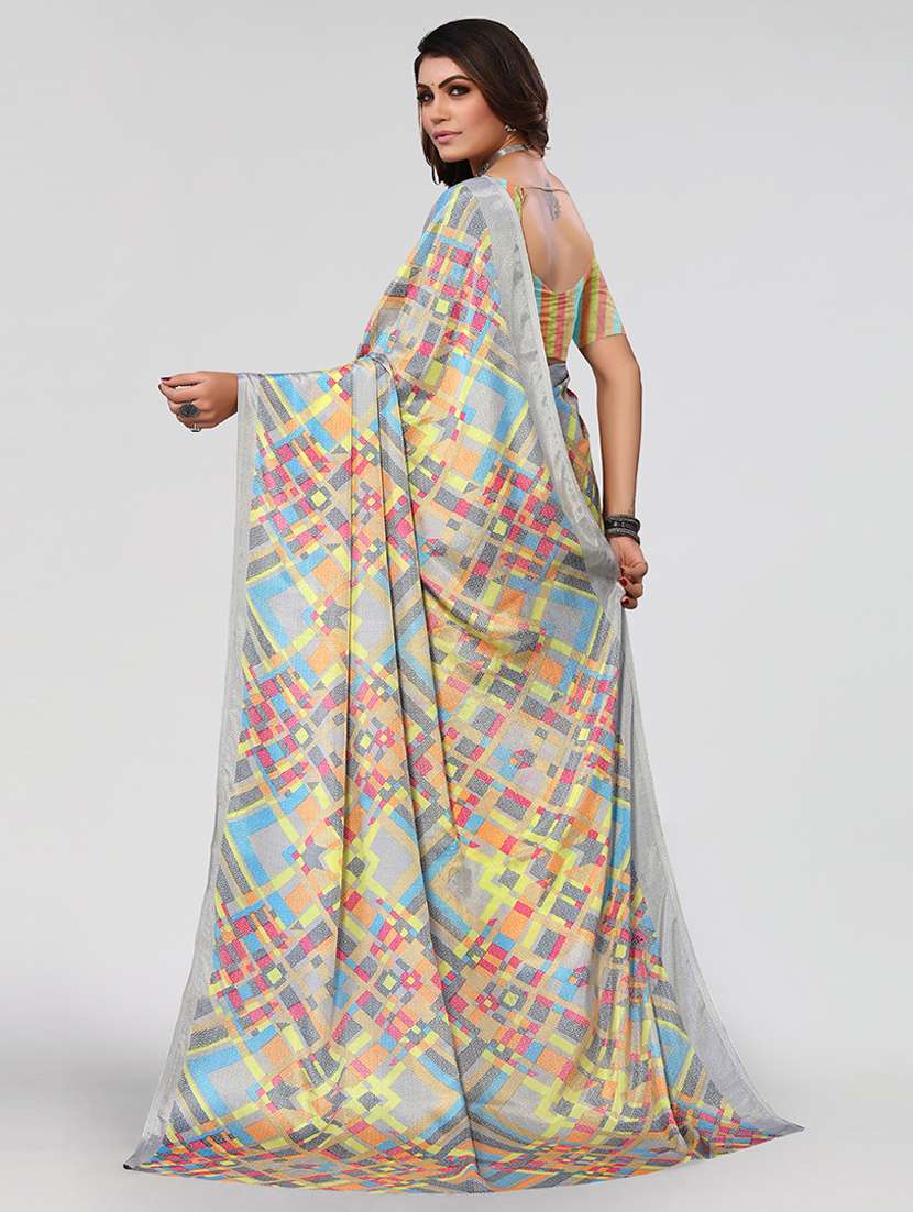 women grey geometric printed saree with blouse - 21670207 -  Standard Image - 1