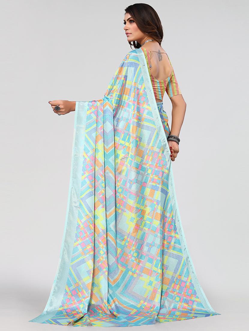 women light blue geometric printed saree with blouse - 21670209 -  Standard Image - 1