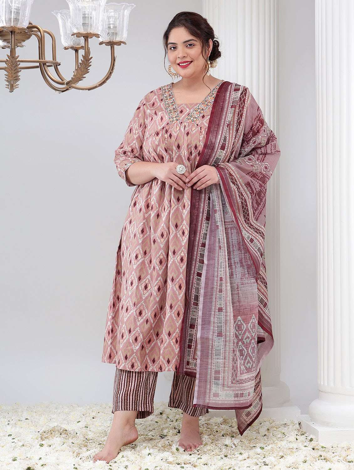 women three quarter sleeve kurta pant with dupatta set - 21670283 -  Standard Image - 1