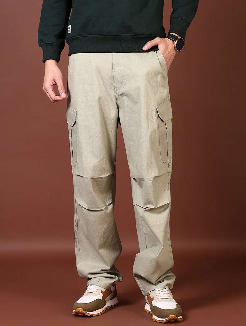 men solid mid rise cargos - 21670305 -  Standard Image - 1