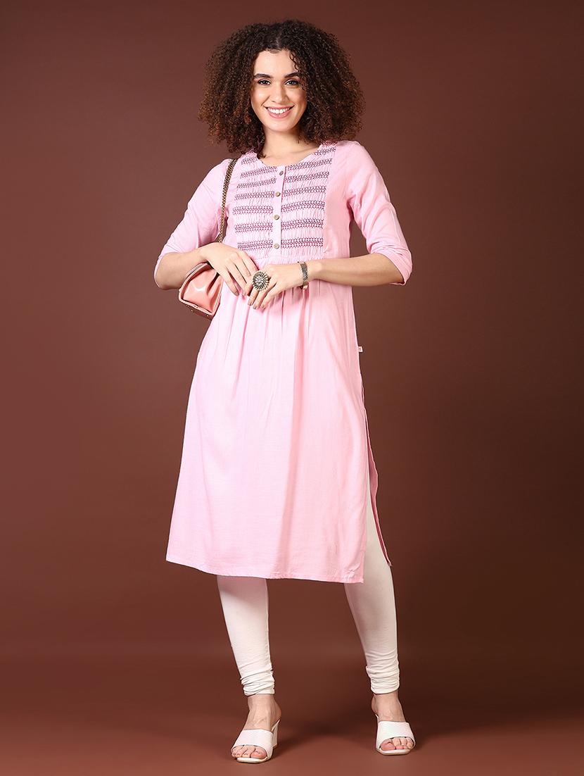 women embroidered round neck a-line kurta - 21670316 - Standard Image - 4