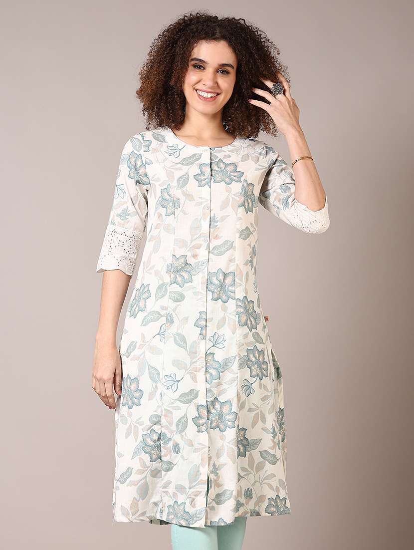 women three quarter sleeve a-line kurta - 21670321 -  Standard Image - 1